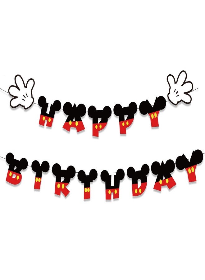 Festiko® 2 PCS Cartoon Mouse Happy Birthday Banner for Kids Theme Birthday Party Bunting Decorations - Image 1